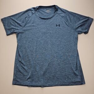 Under Armour Mens The Tech Tee Blue Heathered Short Sleeve Workout Shirt XL